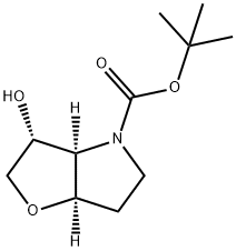 4H-Furo[3,2-b]pyrrole-4-carboxylic acid, hexahydro-3-hydroxy-, 1,1-dimethylethyl ester, (3R,3aR,6aR)- Struktur