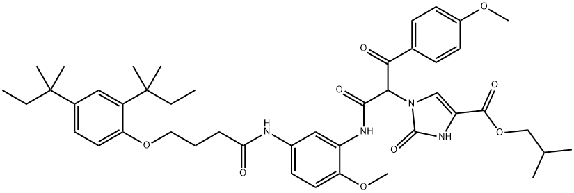 isobutyl 1-[1-[[[5-[[4-[2,4-bis(tert-pentyl)phenoxy]-1-oxobutyl]amino]-2-methoxyphenyl]amino]carbonyl]-2-(4-methoxyphenyl)-2-oxoethyl]-2,3-dihydro-2-oxo-1H-imidazolecarboxylate Struktur