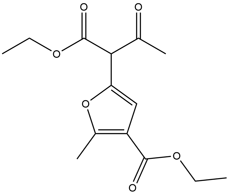 2-Furanacetic acid, α-acetyl-4-(ethoxycarbonyl)-5-methyl-, ethyl ester Struktur