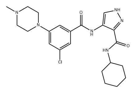 1H-Pyrazole-3-carboxamide, 4-[[3-chloro-5-(4-methyl-1-piperazinyl)benzoyl]amino]-N-cyclohexyl- Struktur