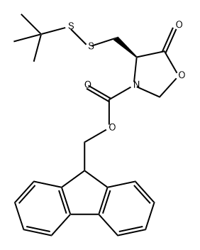 3-Oxazolidinecarboxylic acid, 4-[[(1,1-dimethylethyl)dithio]methyl]-5-oxo-, 9H-fluoren-9-ylmethyl ester, (4R)- Struktur