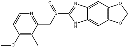 5H-1,3-Dioxolo[4,5-f]benzimidazole, 6-[[(4-methoxy-3-methyl-2-pyridinyl)methyl]sulfinyl]- Struktur