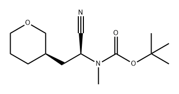 Carbamic acid, N-[(1S)-1-cyano-2-[(3R)-tetrahydro-2H-pyran-3-yl]ethyl]-N-methyl-, 1,1-dimethylethyl ester Struktur