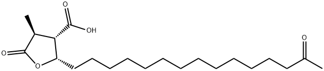 3-Furancarboxylic acid, tetrahydro-4-methyl-5-oxo-2-(14-oxopentadecyl)-, (2S,3S,4S)- Struktur