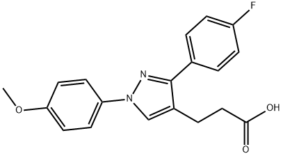 JR-6897, 3-(3-(4-Fluorophenyl)-1-(4-methoxyphenyl)-1H-pyrazol-4-yl)propanoic acid, 97% Struktur