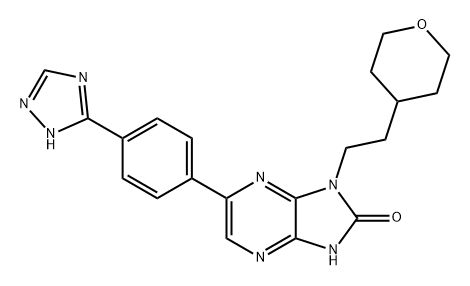 2H-Imidazo[4,5-b]pyrazin-2-one, 1,3-dihydro-1-[2-(tetrahydro-2H-pyran-4-yl)ethyl]-6-[4-(1H-1,2,4-triazol-5-yl)phenyl]- Struktur