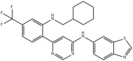 6-Benzothiazolamine, N-[6-[2-[(cyclohexylmethyl)amino]-4-(trifluoromethyl)phenyl]-4-pyrimidinyl]- Struktur