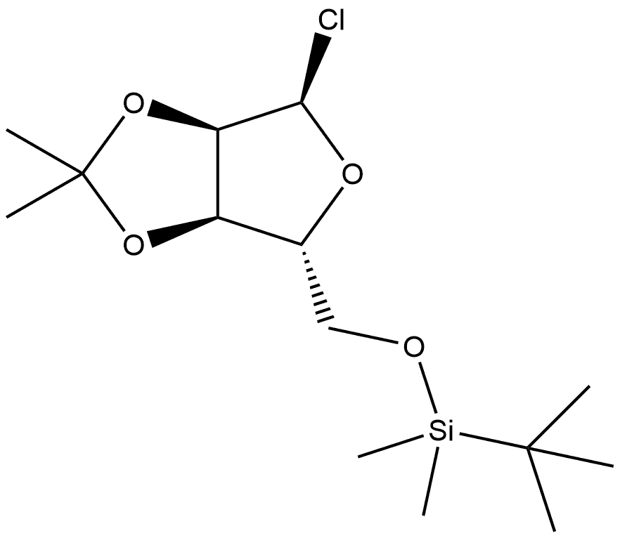 α-D-Ribofuranosyl chloride, 5-O-[(1,1-dimethylethyl)dimethylsilyl]-2,3-O-(1-methylethylidene)- Struktur