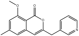 1H-2-Benzopyran-1-one, 8-methoxy-6-methyl-3-(3-pyridinylmethyl)- Struktur