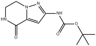 2-(Tertbutoxycarbonyl)amino-4,5,6,7-tetrahydro-4-oxo-pyrazolo[1,5-a]pyrazine Struktur