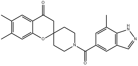 Spiro[2H-1-benzopyran-2,4'-piperidin]-4(3H)-one, 6,7-dimethyl-1'-[(7-methyl-1H-indazol-5-yl)carbonyl]- Struktur