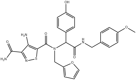 3,5-Isothiazoledicarboxamide, 4-amino-N5-(2-furanylmethyl)-N5-[1-(4-hydroxyphenyl)-2-[[(4-methoxyphenyl)methyl]amino]-2-oxoethyl]- Struktur