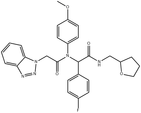 1H-Benzotriazole-1-acetamide, N-[1-(4-fluorophenyl)-2-oxo-2-[[(tetrahydro-2-furanyl)methyl]amino]ethyl]-N-(4-methoxyphenyl)- Struktur