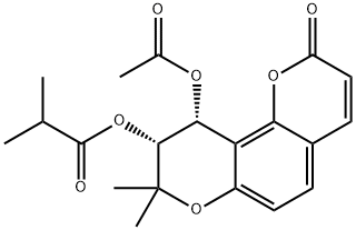 8,8-Dimethyl-9α-(isobutyryloxy)-10α-acetoxy-9,10-dihydro-2H,8H-benzo[1,2-b:3,4-b']dipyran-2-one Struktur