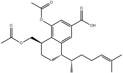 2-Naphthalenecarboxylic acid, 4-(acetyloxy)-5-[(acetyloxy)methyl]-8-[(1S)-1,5-dimethyl-4-hexen-1-yl]-5,6,7,8-tetrahydro-, (5R,8S)- Struktur