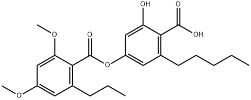 Benzoic acid, 2,4-dimethoxy-6-propyl-, 4-carboxy-3-hydroxy-5-pentylphenyl ester Struktur