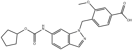 4-[6-Cyclopentyloxycarbonylamino-1H-indazol-1-ylmethyl]-3-methoxybenzoic acid Struktur