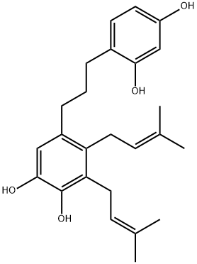 1,2-Benzenediol, 5-[3-(2,4-dihydroxyphenyl)propyl]-3,4-bis(3-methyl-2-buten-1-yl)- Struktur