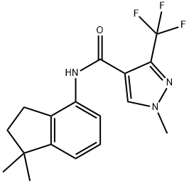 1H-Pyrazole-4-carboxamide, N-(2,3-dihydro-1,1-dimethyl-1H-inden-4-yl)-1-methyl-3-(trifluoromethyl)- Struktur