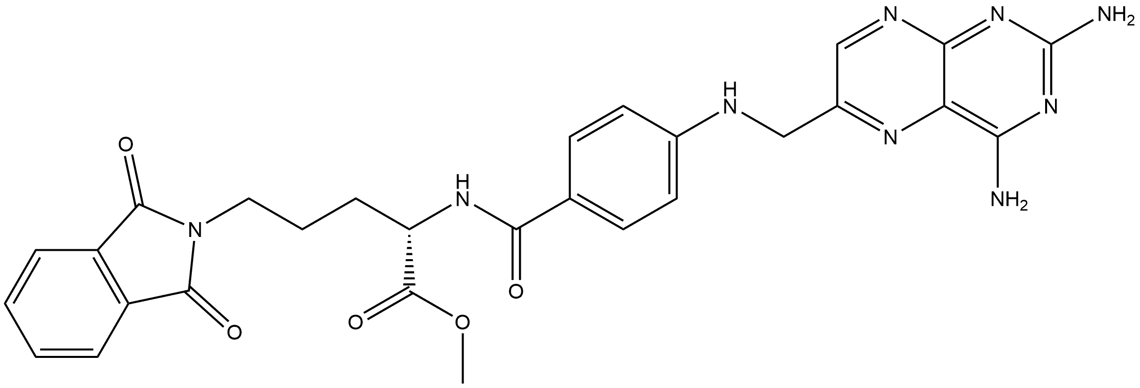 2H-Isoindole-2-pentanoic acid, α-[[4-[[(2,4-diamino-6-pteridinyl)methyl]amino]benzoyl]amino]-1,3-dihydro-1,3-dioxo-, methyl ester, (αS)- Struktur