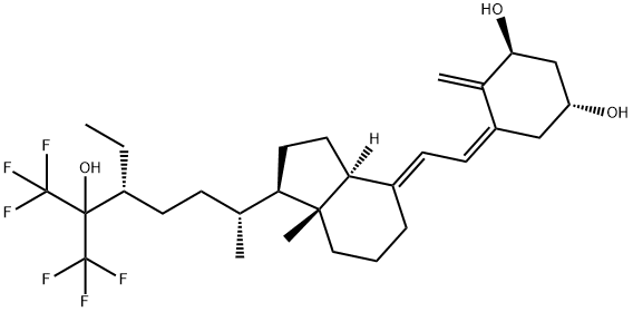 1,3-Cyclohexanediol, 5-[(2E)-2-[(1R,3aS,7aR)-1-[(1R,4R)-4-ethyl-6,6,6-trifluoro-5-hydroxy-1-methyl-5-(trifluoromethyl)hexyl]octahydro-7a-methyl-4H-inden-4-ylidene]ethylidene]-4-methylene-, (1R,3S,5Z)- Struktur