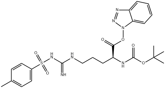 L-Ornithine, N2-[(1,1-dimethylethoxy)carbonyl]-N5-[imino[[(4-methylphenyl)sulfonyl]amino]methyl]-, 1H-benzotriazol-1-yl ester Struktur