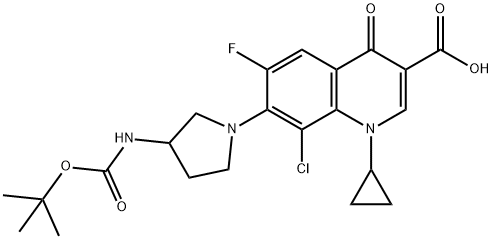 A mixture of: (R)-7-[3-(tert-butoxycarbonylamino)pyrrolidin-1-yl]-8-chloro-1-cyclopropyl-6-fluoro-1,4-dihydro-4-oxo-quinoline-3-carboxylic acid: (S)-7-[3-(tert-butoxycarbonylamino)pyrrolidin-1-yl]-8-chloro-1-cyclopropyl-6-fluoro-1,4-dihydro-4-oxo-quinoline-3-carboxylic acid