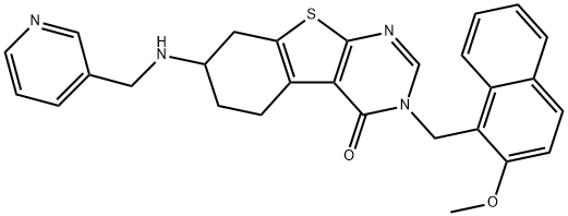 [1]Benzothieno[2,3-d]pyrimidin-4(3H)-one, 5,6,7,8-tetrahydro-3-[(2-methoxy-1-naphthalenyl)methyl]-7-[(3-pyridinylmethyl)amino]- Struktur