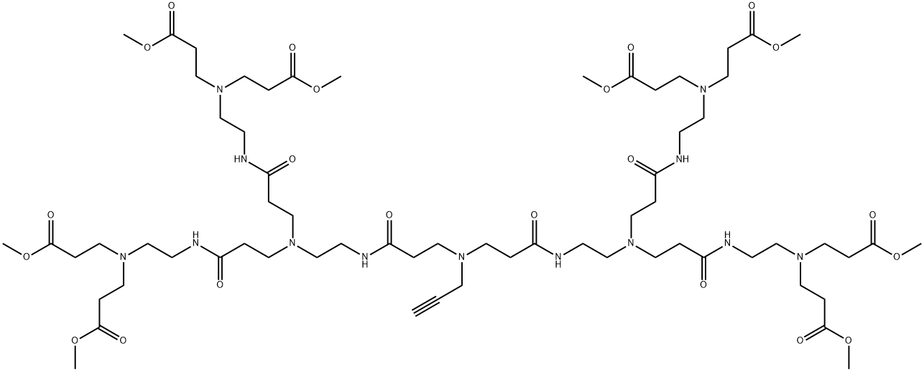 4,7,11,14,18,22,25,29,32-Nonaazapentatriacontanedioic acid, 11,25-bis[3-[[2-[bis(3-methoxy-3-oxopropyl)amino]ethyl]amino]-3-oxopropyl]-4,32-bis(3-methoxy-3-oxopropyl)-8,15,21,28-tetraoxo-18-(2-propyn-1-yl)-, 1,35-dimethyl ester Struktur