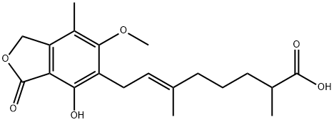 6-Octenoic acid, 8-(1,3-dihydro-4-hydroxy-6-methoxy-7-methyl-3-oxo-5-isobenzofuranyl)-2,6-dimethyl-, (6E)- Struktur