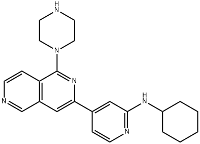 2-Pyridinamine, N-cyclohexyl-4-[1-(1-piperazinyl)-2,6-naphthyridin-3-yl]- Struktur