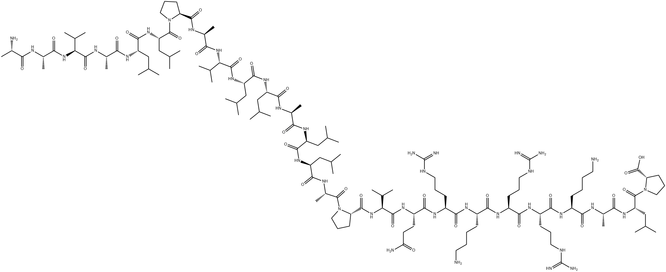 L-Proline, L-alanyl-L-alanyl-L-valyl-L-alanyl-L-leucyl-L-leucyl-L-prolyl-L-alanyl-L-valyl-L-leucyl-L-leucyl-L-alanyl-L-leucyl-L-leucyl-L-alanyl-L-prolyl-L-valyl-L-glutaminyl-L-arginyl-L-lysyl-L-arginyl-L-arginyl-L-lysyl-L-alanyl-L-leucyl- Structure