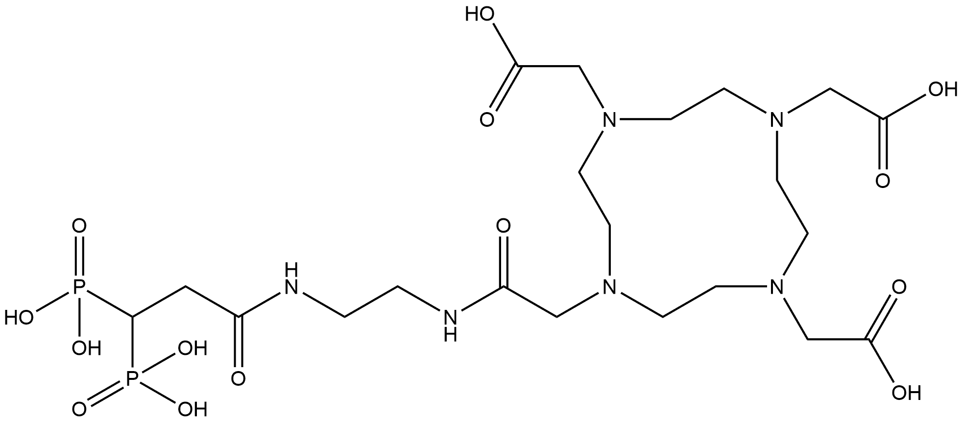 10-[2-Oxo-2-[[2-[(1-oxo-3,3-diphosphonopropyl)amino]ethyl]amino]ethyl]-1,4,7,10-tetraazacyclododecane-1,4,7-triacetic acid Struktur