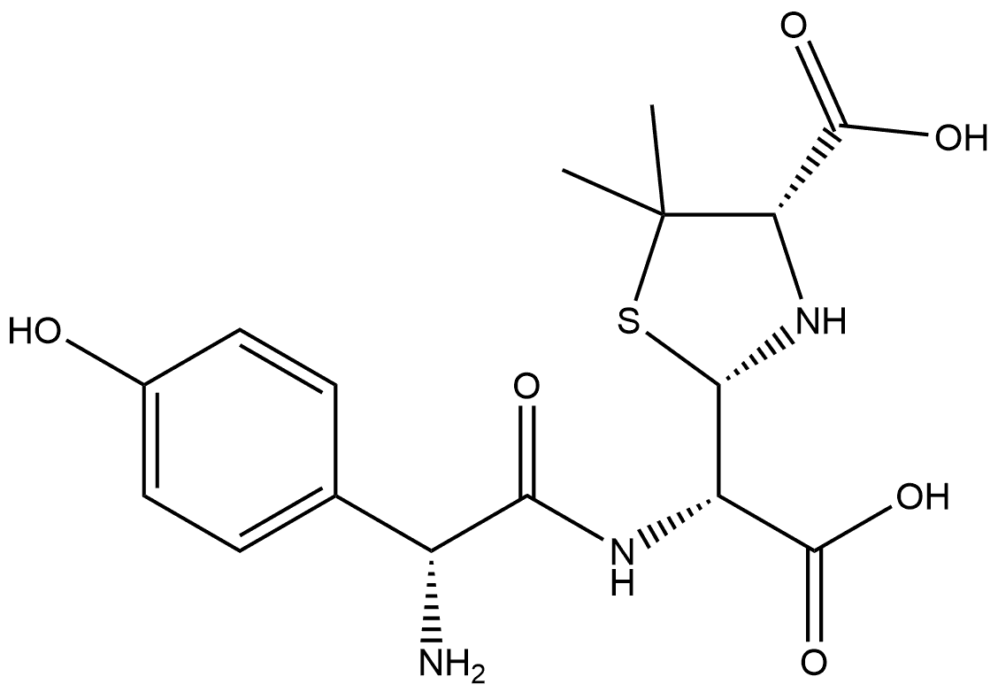 2-Thiazolidineacetic acid, α-[[(2R)-amino(4-hydroxyphenyl)acetyl]amino]-4-carboxy-5,5-dimethyl-, (αS,2S,4S)- (9CI) Struktur