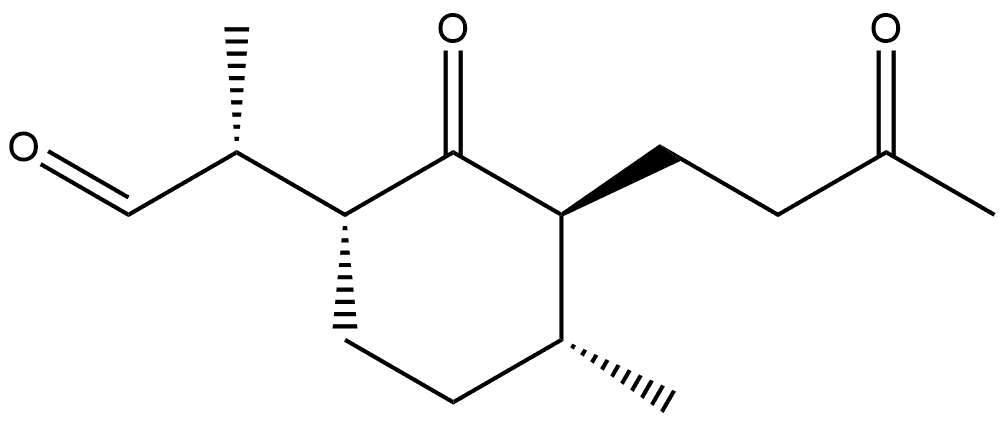 Cyclohexaneacetaldehyde, α,4-dimethyl-2-oxo-3-(3-oxobutyl)-, (αR,1R,3S,4R)- Struktur