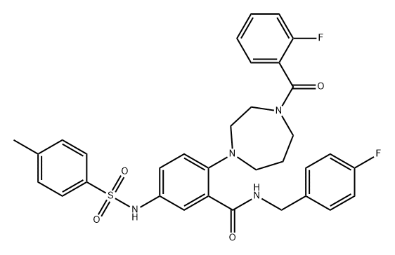 Benzamide, 2-[4-(2-fluorobenzoyl)hexahydro-1H-1,4-diazepin-1-yl]-N-[(4-fluorophenyl)methyl]-5-[[(4-methylphenyl)sulfonyl]amino]- Struktur