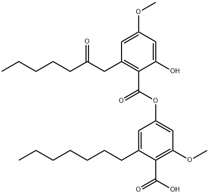 Benzoic acid, 2-heptyl-4-[[2-hydroxy-4-methoxy-6-(2-oxoheptyl)benzoyl]oxy]-6-methoxy- Struktur