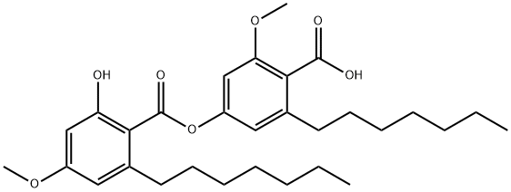 Benzoic acid, 2-heptyl-4-[(2-heptyl-6-hydroxy-4-methoxybenzoyl)oxy]-6-methoxy- Struktur