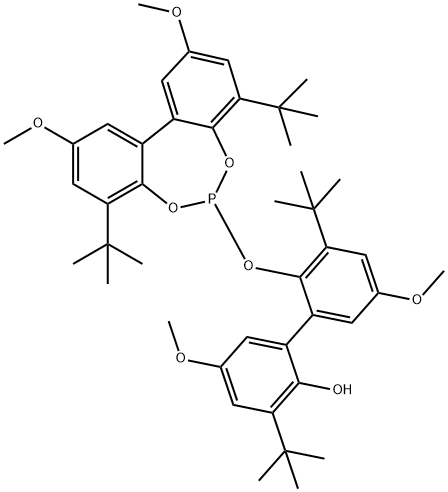 [1,1'-Biphenyl]-2-ol, 2'-[[4,8-bis(1,1-dimethylethyl)-2,10-dimethoxydibenzo[d,f][1,3,2]dioxaphosphepin-6-yl]oxy]-3,3'-bis(1,1-dimethylethyl)-5,5'-dimethoxy- Struktur