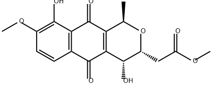 1H-Naphtho[2,3-c]pyran-3-acetic acid, 3,4,5,10-tetrahydro-4,9-dihydroxy-8-methoxy-1-methyl-5,10-dioxo-, methyl ester, (1R,3R,4R)- Struktur