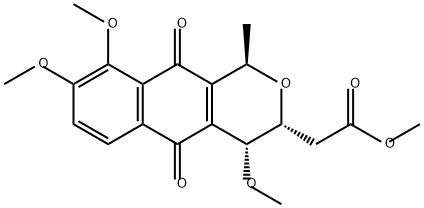 1H-Naphtho[2,3-c]pyran-3-acetic acid, 3,4,5,10-tetrahydro-4,8,9-trimethoxy-1-methyl-5,10-dioxo-, methyl ester, (1R,3R,4R)- Struktur