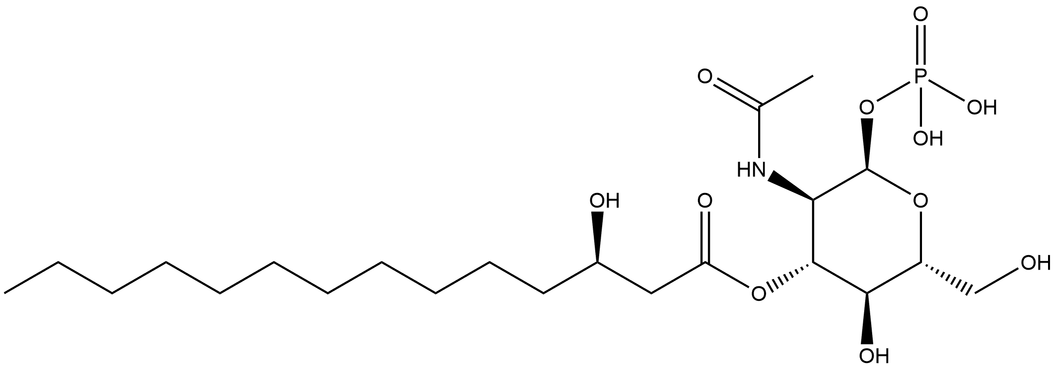 (R)-2-(Acetylamino)-2-deoxy-α-D-glucopyranose 1-(Dihydrogen phosphate) 3-(3-Hydroxytetradecanoate) Struktur