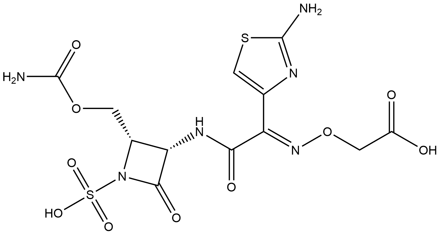 Acetic acid, [[[2-[[2-[[(aminocarbonyl)oxy]methyl]-4-oxo-1-sulfo-3-azetidinyl]amino]-1-(2-amino-4-thiazolyl)-2-oxoethylidene]amino]oxy]-, [2S-[2α,3α(E)]]- (9CI) Struktur