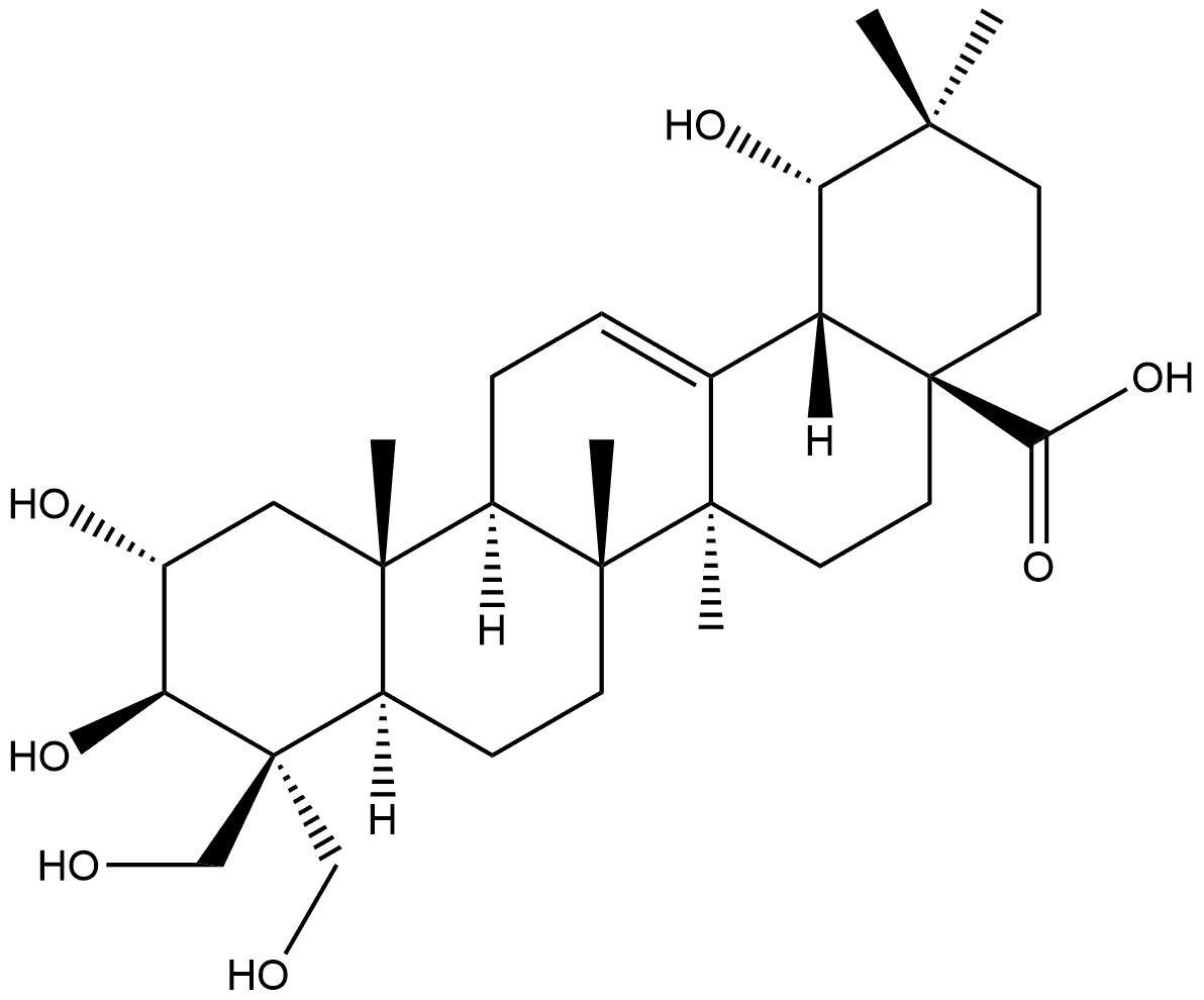 Olean-12-en-28-oic acid, 2,3,19,23,24-pentahydroxy-, (2α,3β,19α)- Struktur