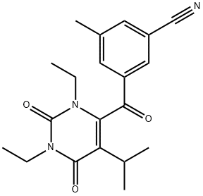 Benzonitrile, 3-[[1,3-diethyl-1,2,3,6-tetrahydro-5-(1-methylethyl)-2,6-dioxo-4-pyrimidinyl]carbonyl]-5-methyl- Struktur