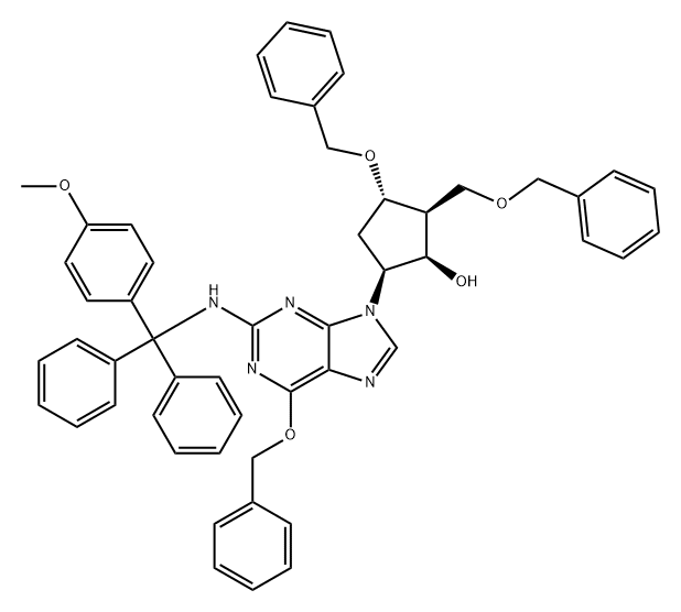 Cyclopentanol, 5-[2-[[(4-methoxyphenyl)diphenylmethyl]amino]-6-(phenylmethoxy)-9H-purin-9-yl]-3-(phenylmethoxy)-2-[(phenylmethoxy)methyl]-, (1R,2S,3S,5S)- Struktur