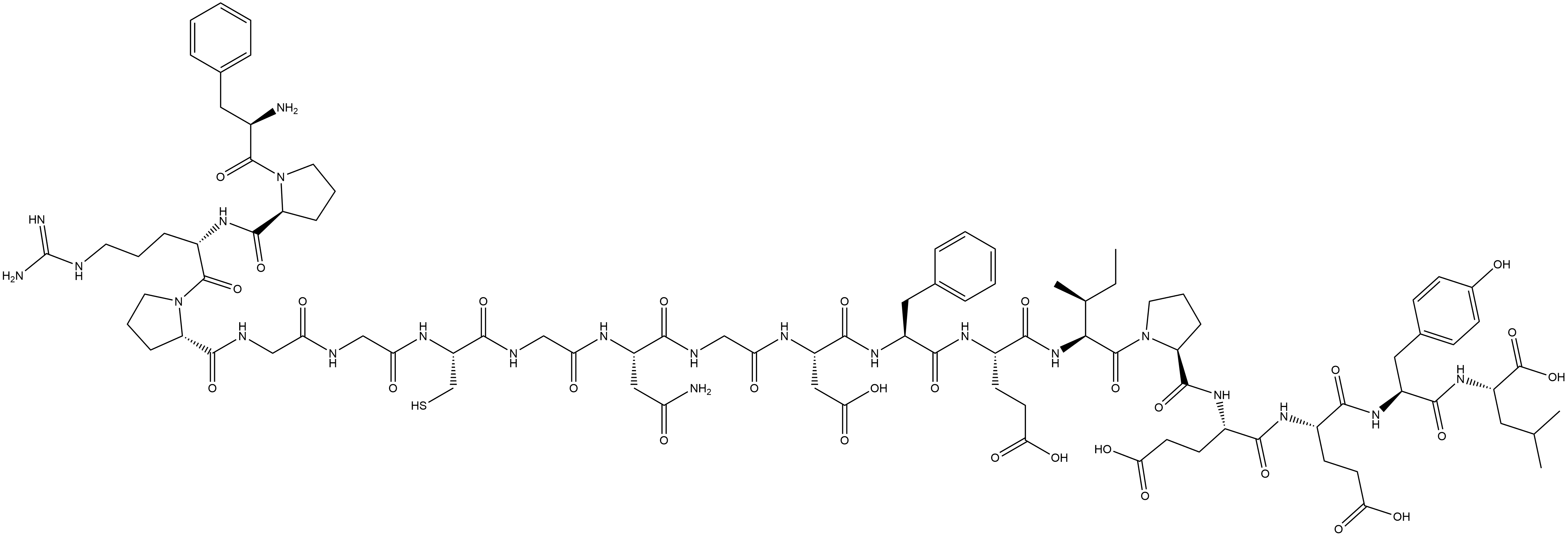 L-Leucine, D-phenylalanyl-L-prolyl-L-arginyl-L-prolylglycylglycyl-L-cysteinylglycyl-L-asparaginylglycyl-L-α-aspartyl-L-phenylalanyl-L-α-glutamyl-L-isoleucyl-L-prolyl-L-α-glutamyl-L-α-glutamyl-L-tyrosyl- Struktur