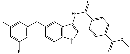 Benzoic acid, 4-[[[5-[(3,5-difluorophenyl)methyl]-1H-indazol-3-yl]amino]carbonyl]-, methyl ester Struktur