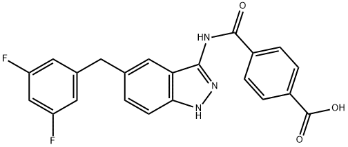 Benzoic acid, 4-[[[5-[(3,5-difluorophenyl)methyl]-1H-indazol-3-yl]amino]carbonyl]- Struktur