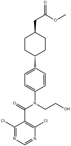 Methyl 2-((1r,4r)-4-(4-(4,6-dichloro-N-(2-hydroxyethyl)pyriMidine-5-carboxaMido)phenyl)cyclohexyl)acetate Struktur